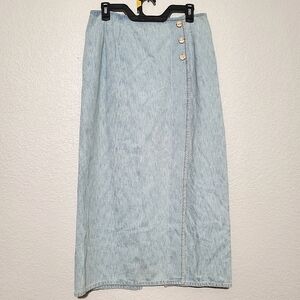 Vintage Y2K denim wrap midi skirt sz 12 western southwest bohemian Modest